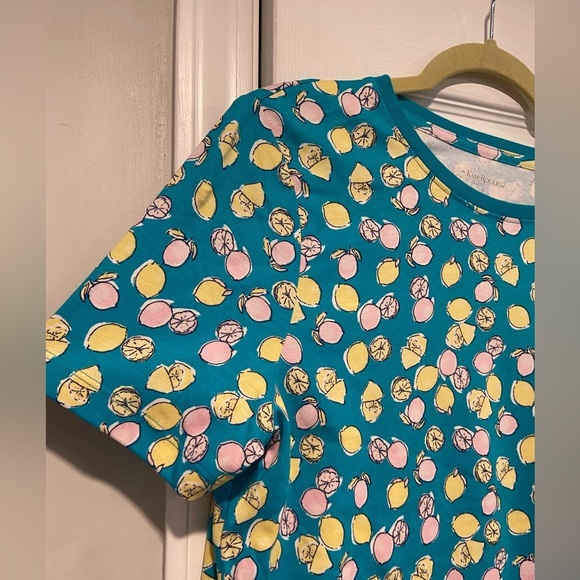 NWT Kim Rogers Size S Turquoise Pink Lemon Crew Neck Short Sleeve Tee Shirt - Picture 4 of 10